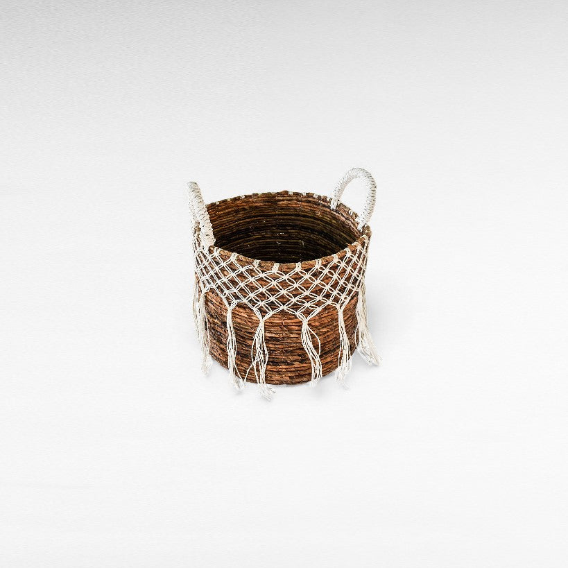 SET OF 3 BASKETS BANANA LEAF NATURAL & WHITE 28/33/38 x 28/33/38 x 25/28/30