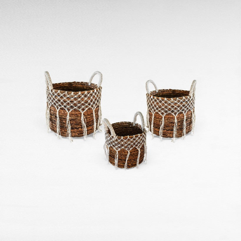 SET OF 3 BASKETS BANANA LEAF NATURAL & WHITE 28/33/38 x 28/33/38 x 25/28/30