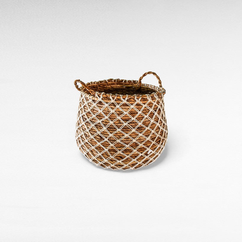 SET OF 2 BASKETS BANANA LEAF NATURAL & WHITE  30/35 x 30/35 x 28/33