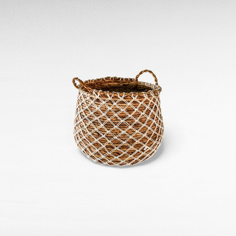 SET OF 2 BASKETS BANANA LEAF NATURAL & WHITE  30/35 x 30/35 x 28/33