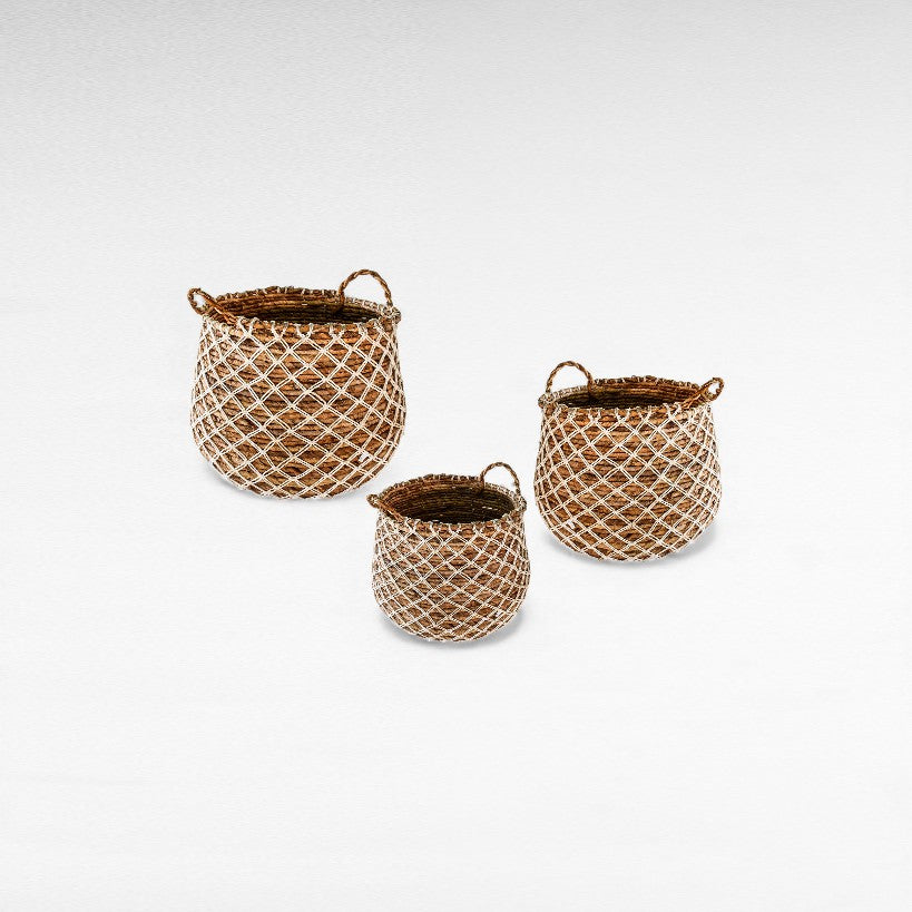 SET OF 2 BASKETS BANANA LEAF NATURAL & WHITE  30/35 x 30/35 x 28/33