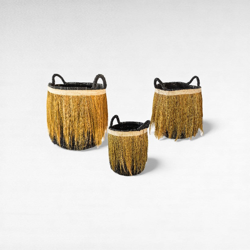 SET OF 3 BASKETS GRASS & RICE GREY & NATURAL 45/34/30 x 40/39/34 x 30/34/40