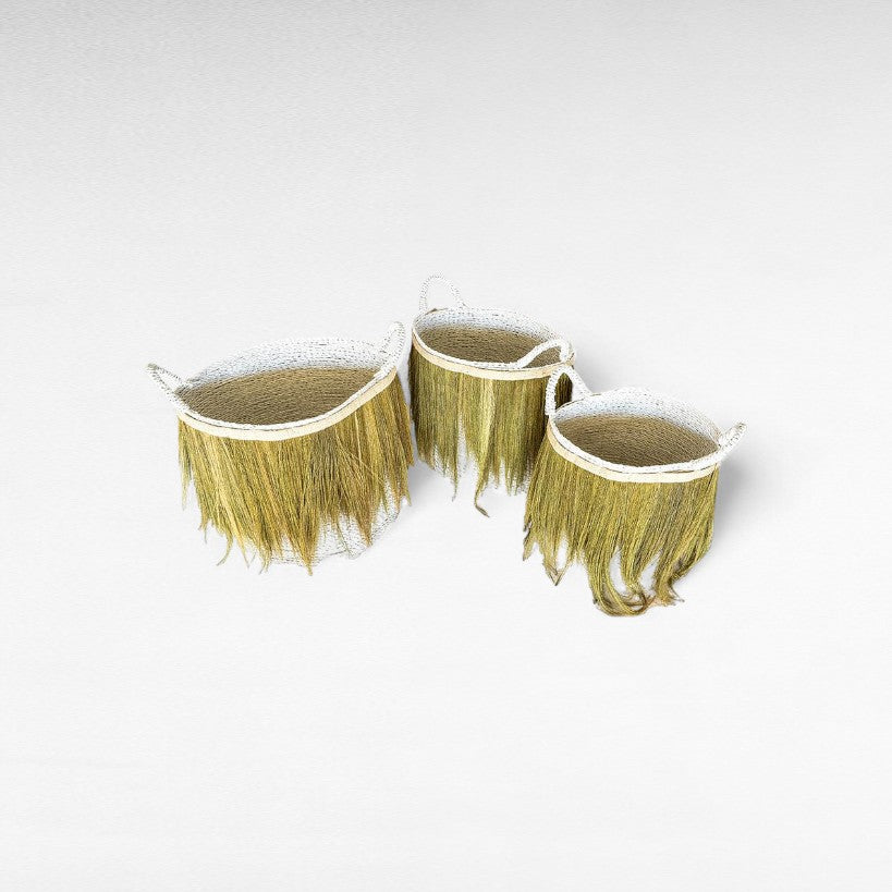 SET OF 3 BASKETS  WHITE & RICE