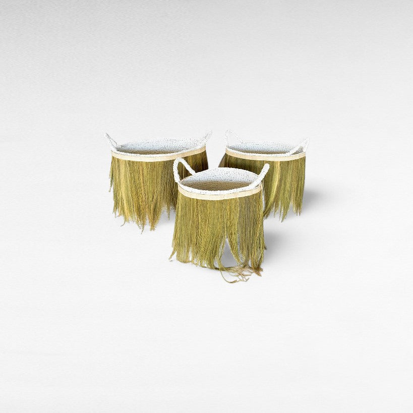 SET OF 3 BASKETS  WHITE & RICE