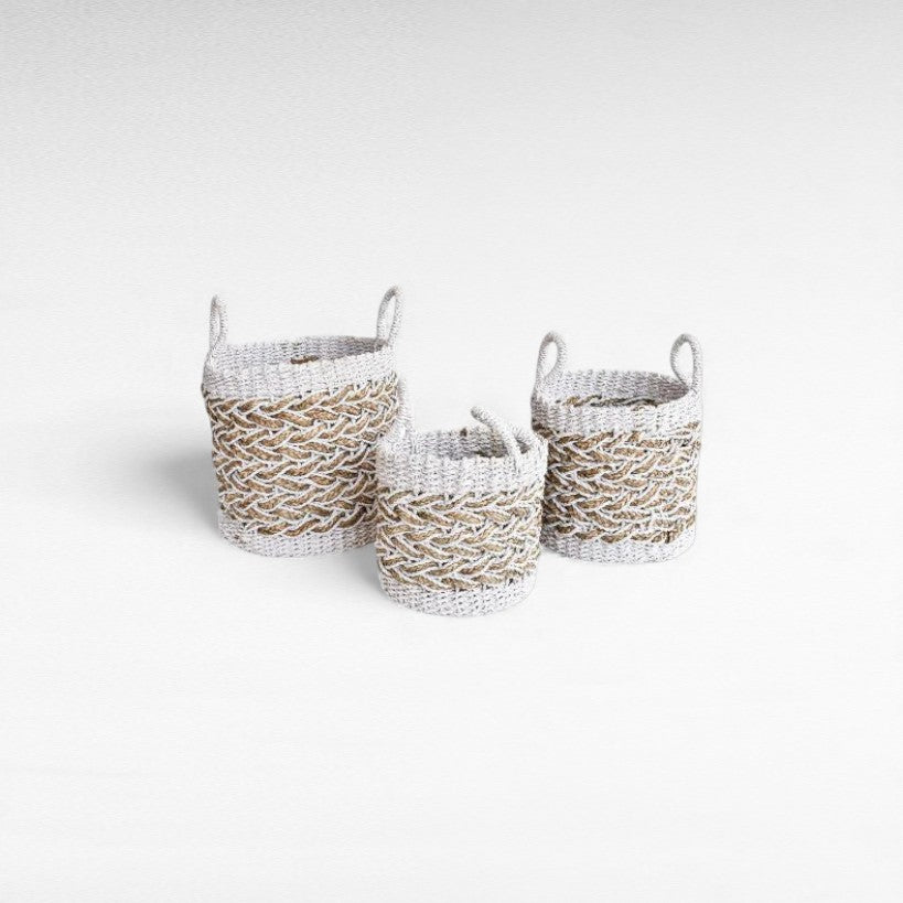 BASKETS GRASS NATURAL & WHITE SET OF 3