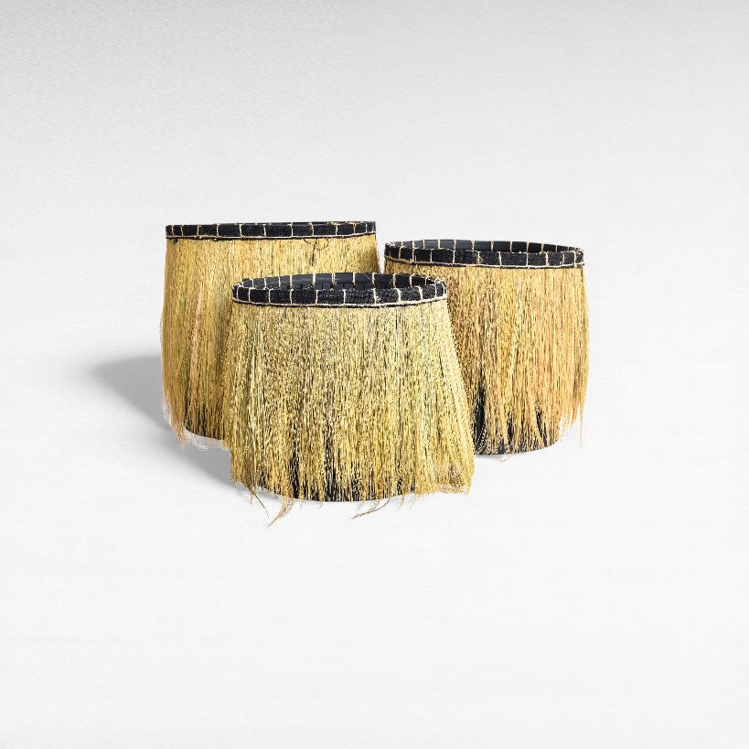 SET OF 3 BASKETS BAMBOO & RICE BLACK & NATURAL