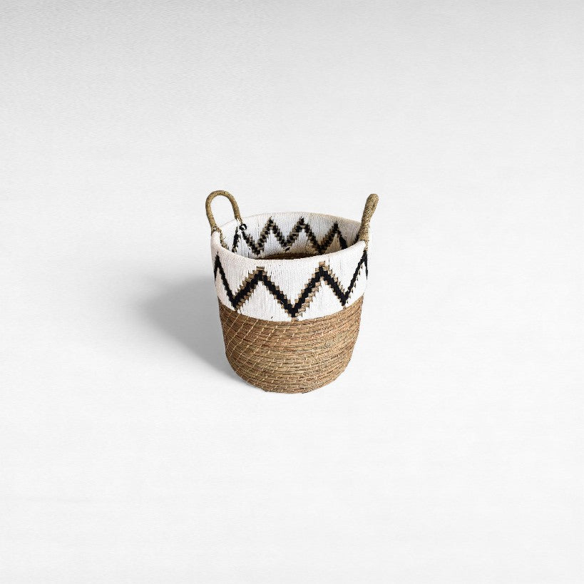 SET OF 2 BASKETS GRASS NATURAL & WHITE