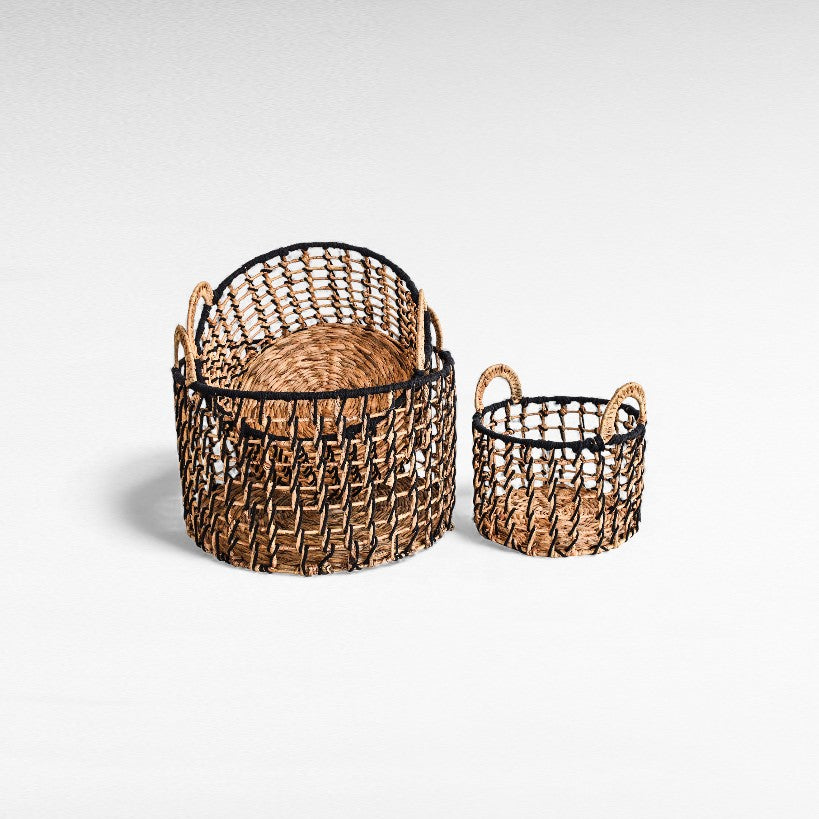 BASKETS BANANA LEAF BLACK & NATURAL SET OF 3