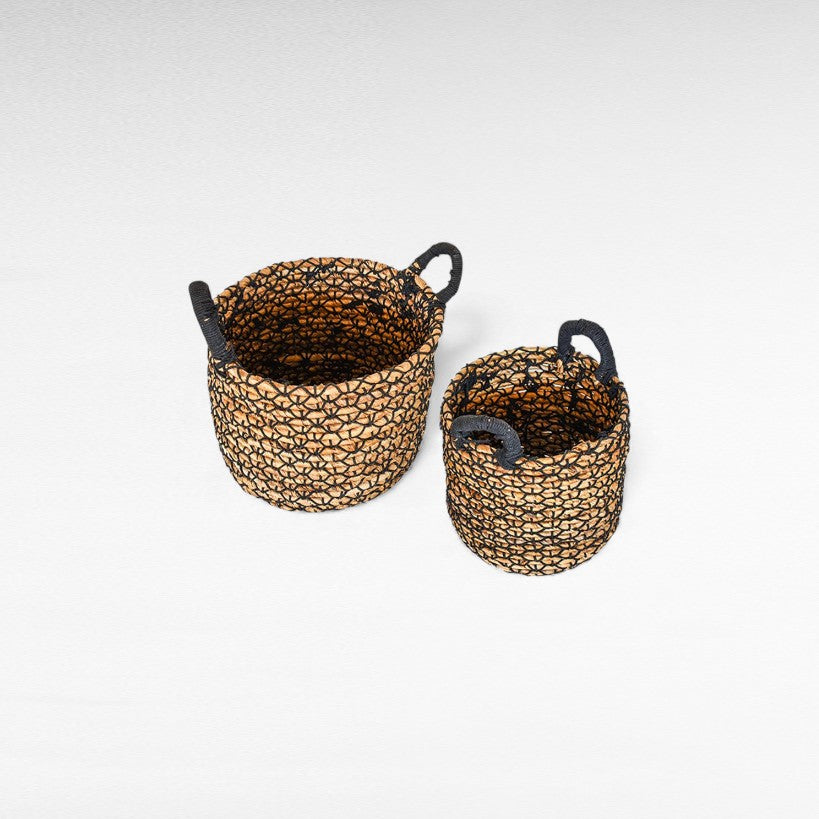 BASKET SET OF 2 BANANA LEAF & MACRAME