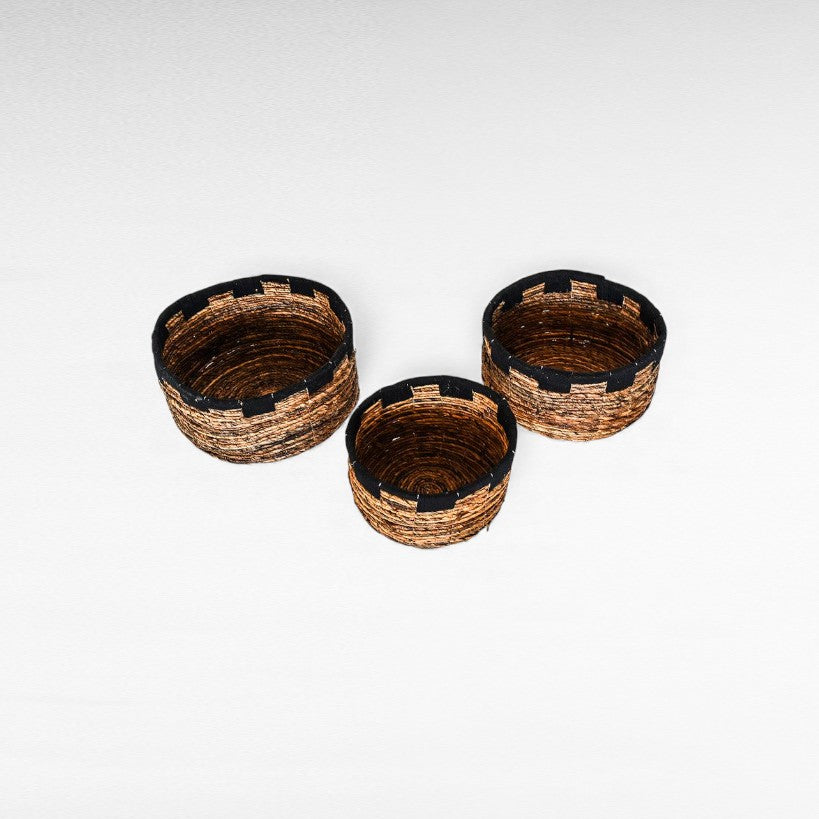 BANANA LEAF BASKETS WITH MACRAME DETAILS SET OF 3 30x30x18cm, 37x37x19cm, 42x42x20cm