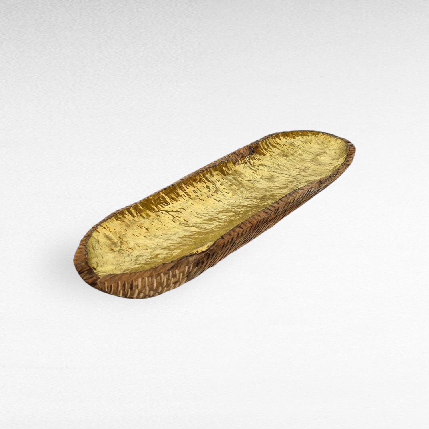 UNSHAPED GOLDEN PLATED TEAK WOODEN BOWL 75x23x7 - Chora Mykonos