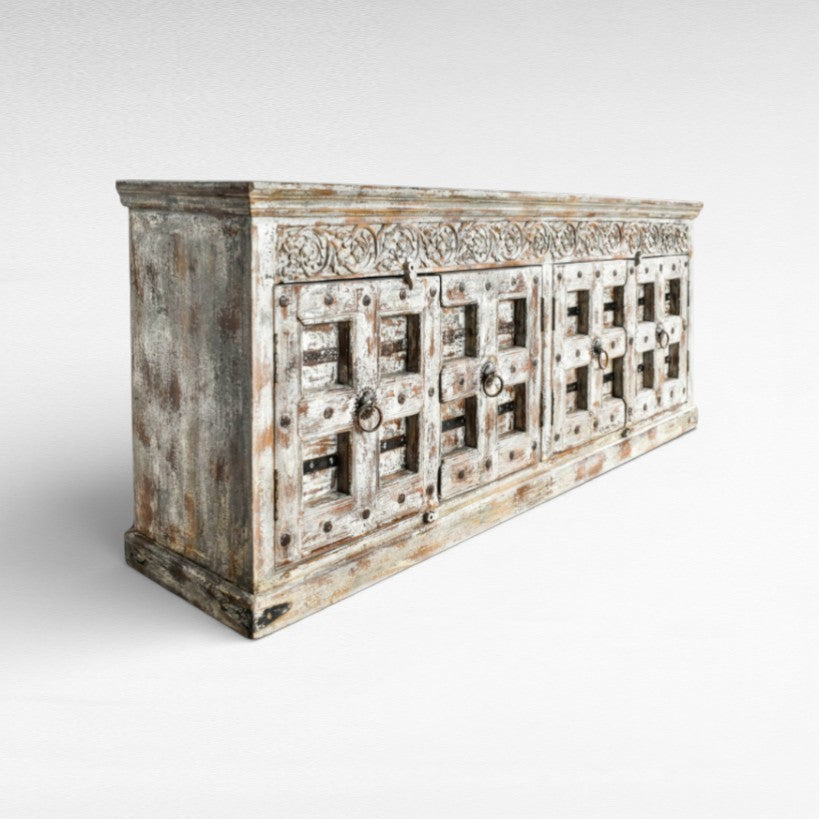 Elegant White & Brown Wood Buffet Cabinet W230 |D50 |H92 cm