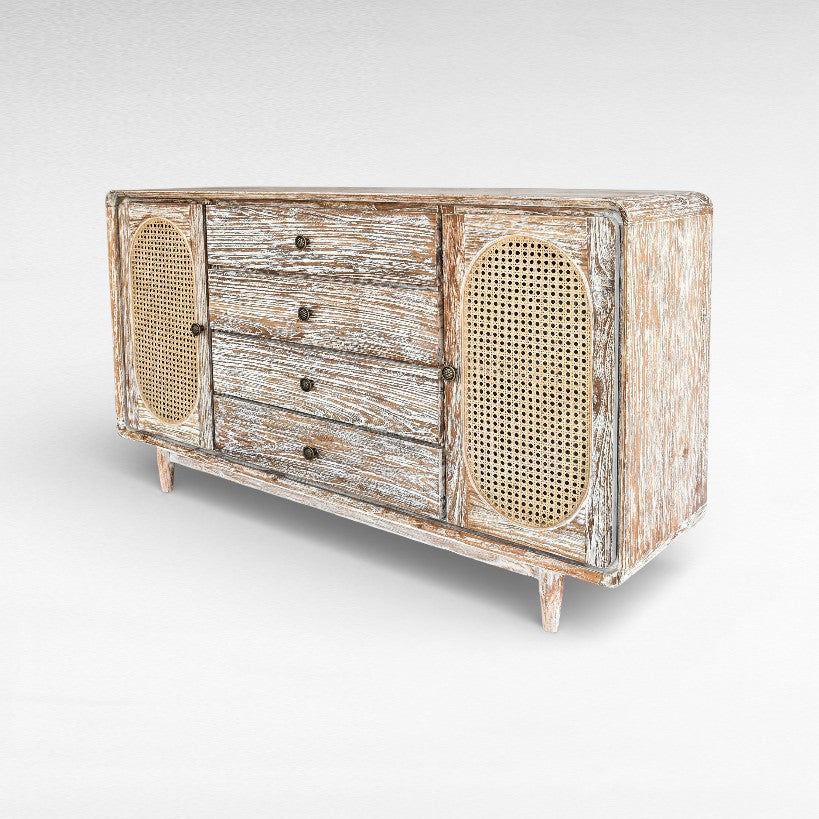 BUFFET CABINET TEAK WOOD & VIENNESE RATTAN W160 |D40 |H90 cm