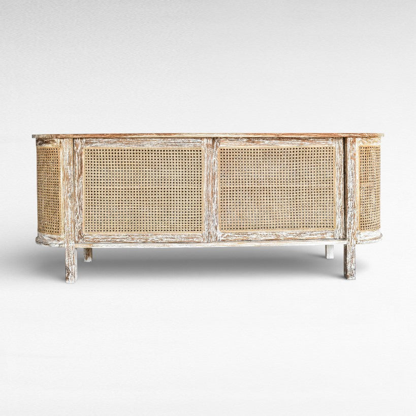 BUFFET CABINET OVAL TEAK WOOD & VIENNESE RATTAN W180 |D40 |H60 cm