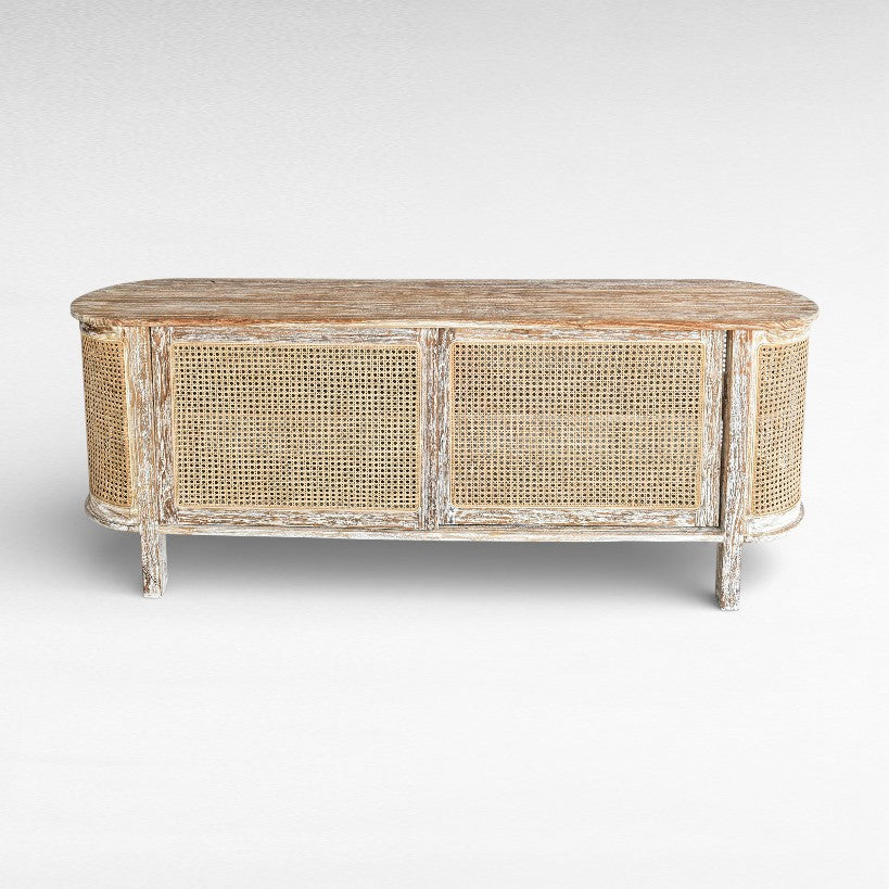 BUFFET CABINET OVAL TEAK WOOD & VIENNESE RATTAN W180 |D40 |H60 cm