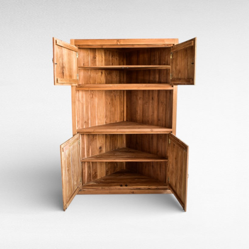 CORNER BUFFET CABINET NATURAL COLOR TEAK WOOD W120 |D65 |H180 cm