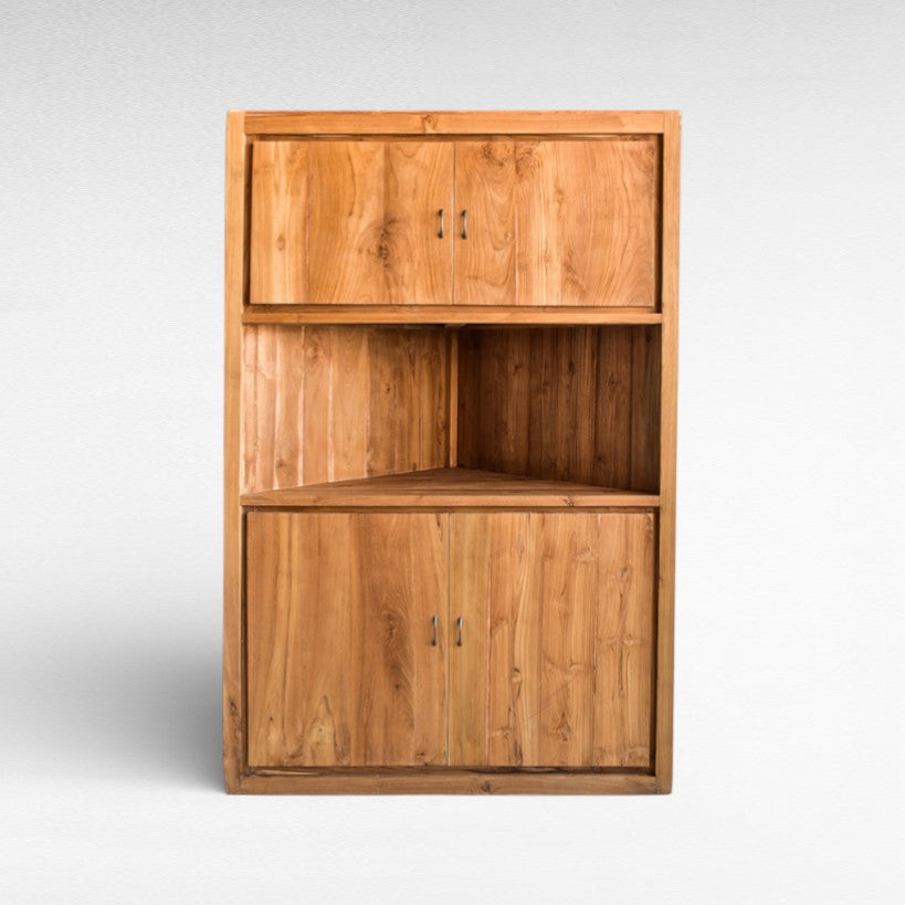 CORNER BUFFET CABINET NATURAL COLOR TEAK WOOD W120 |D65 |H180 cm
