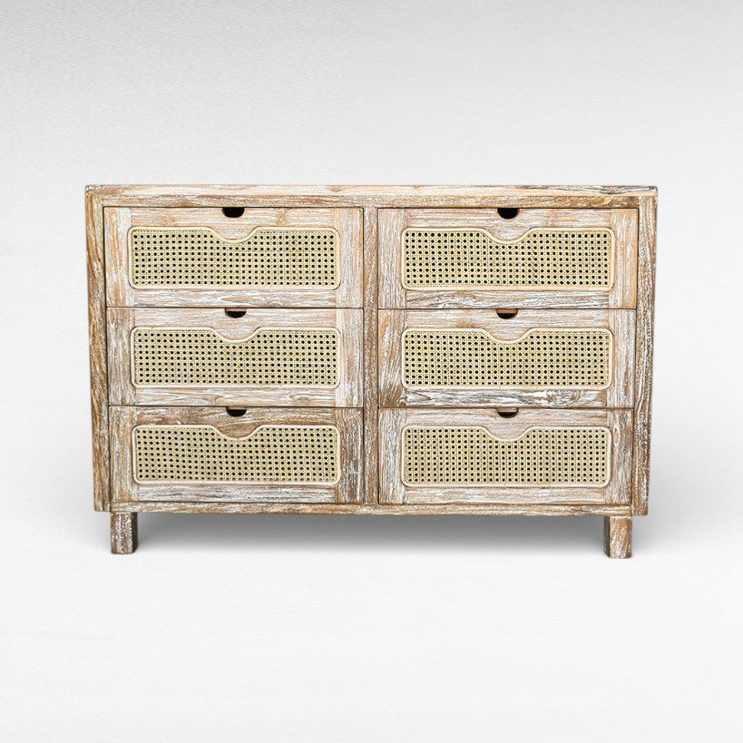 CABINET WHITE WASHED WITH DRAWERS & VIENNESE RATTAN W120 |D50 |H82 cm