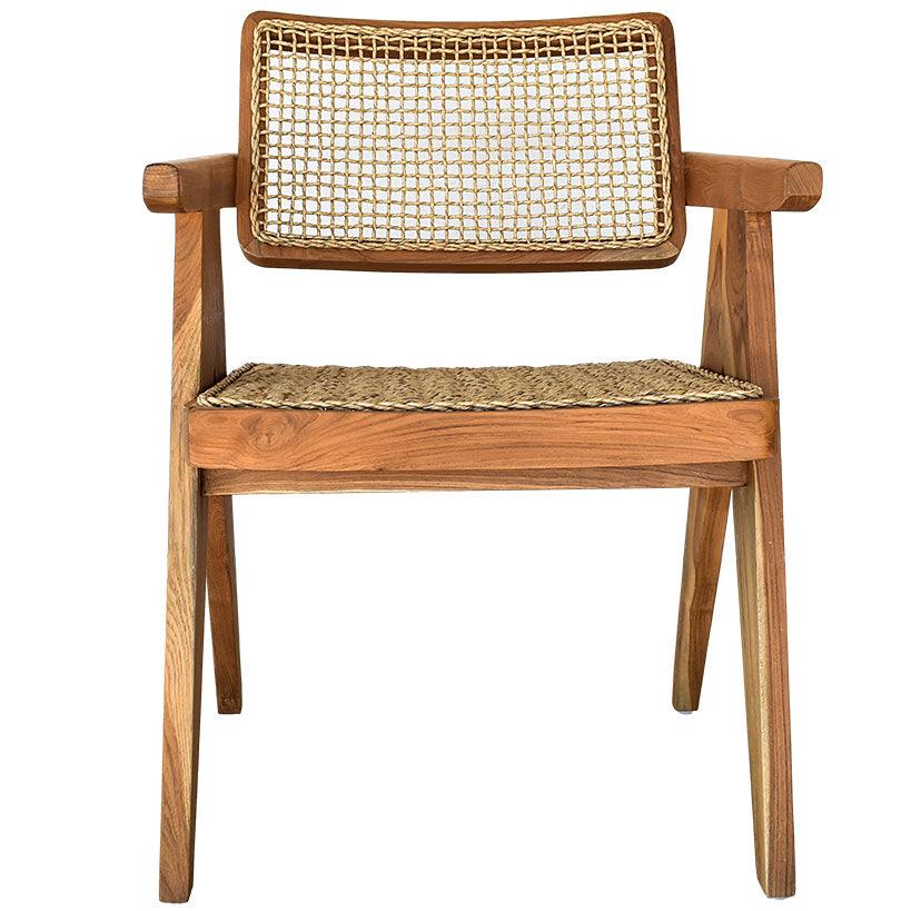CHAIR TEAK WOOD SYNTHETIC RATTAN NATURAL