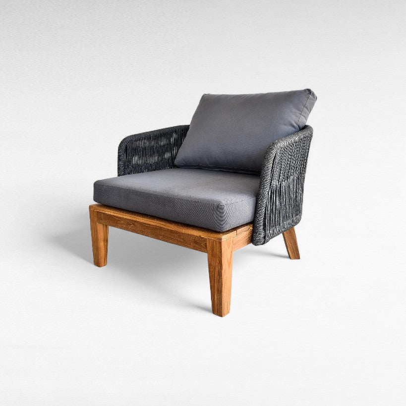 TEAK WOOD RELAX ARMCHAIR WITH ROPE AND W92 |D90 |H68 cm