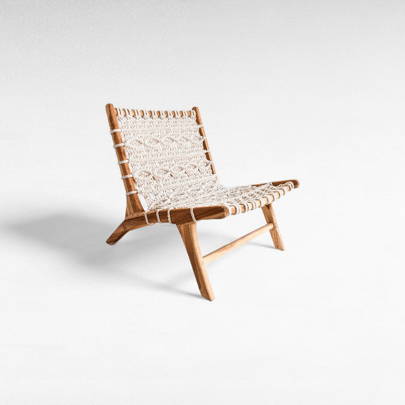 TEAK WOOD RELAX CHAIR WITH MACRAME ROPE W65 |D90 |H70 cm