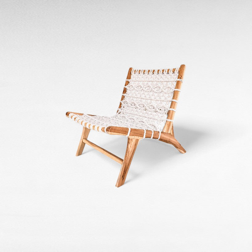 TEAK WOOD RELAX CHAIR WITH MACRAME ROPE W65 |D90 |H70 cm