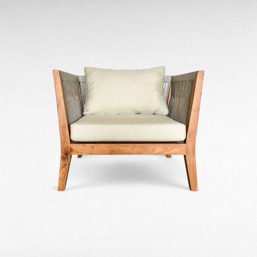 TEAK WOOD RELAX ARMCHAIR WITH SYNTHETIC ROPE W60 |D70 |H75 cm