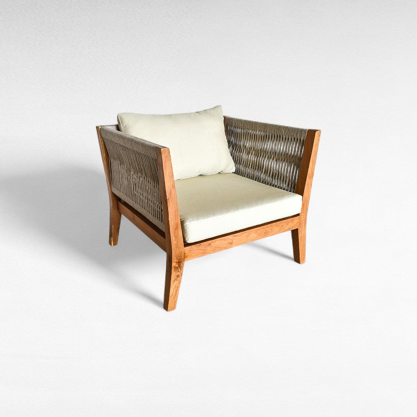 TEAK WOOD RELAX ARMCHAIR WITH SYNTHETIC ROPE W60 |D70 |H75 cm