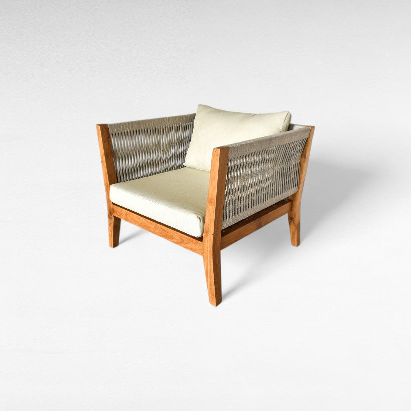 TEAK WOOD RELAX ARMCHAIR WITH SYNTHETIC ROPE W60 |D70 |H75 cm