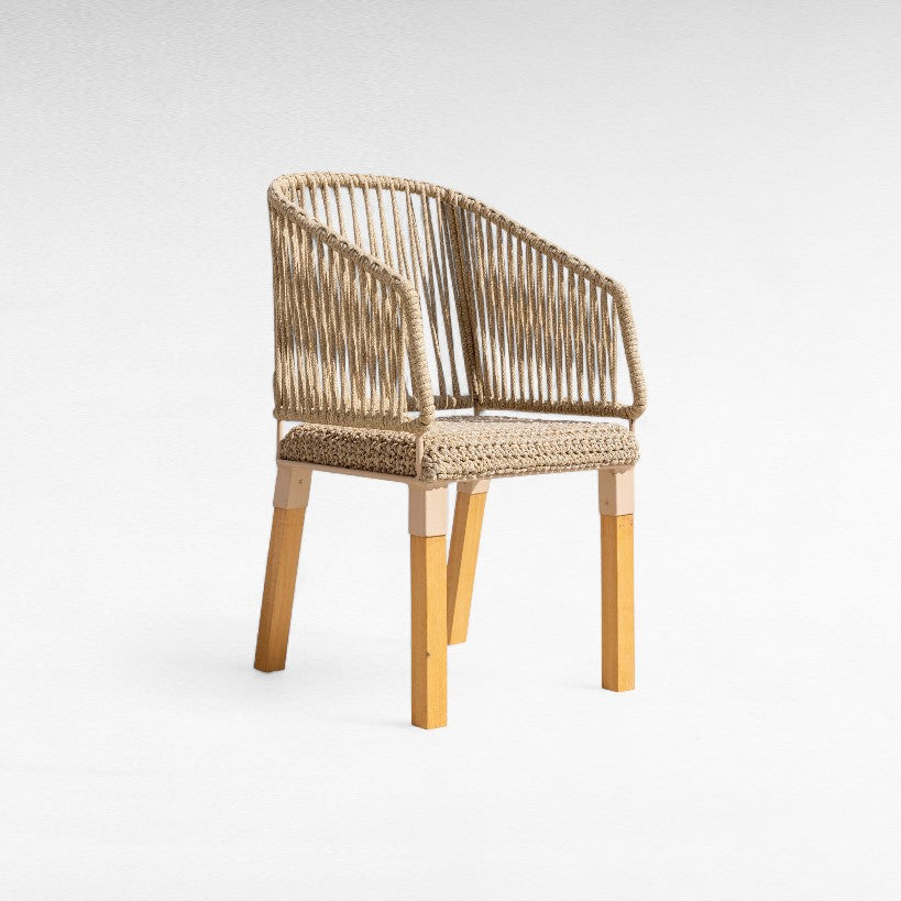 IRON FRAME DINING CHAIR WITH ROPE & WOOD W57 |D52 |H98 CM