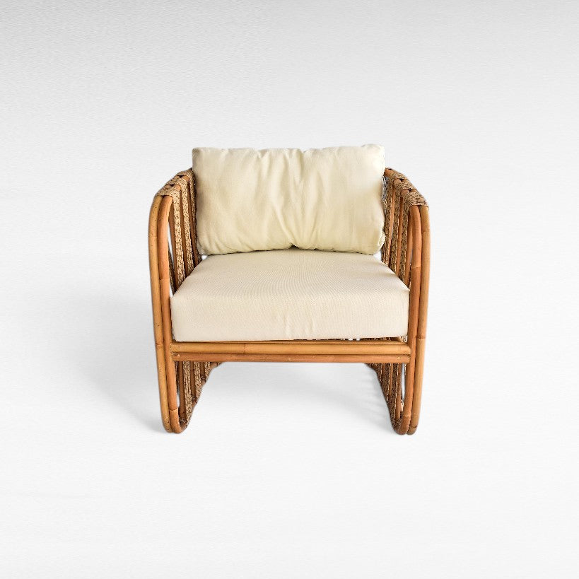 RATTAN RELAX ARMCHAIR WITH SYNTHETIC RAFFIA AND CUSHION W64 |D52 |H77 CM