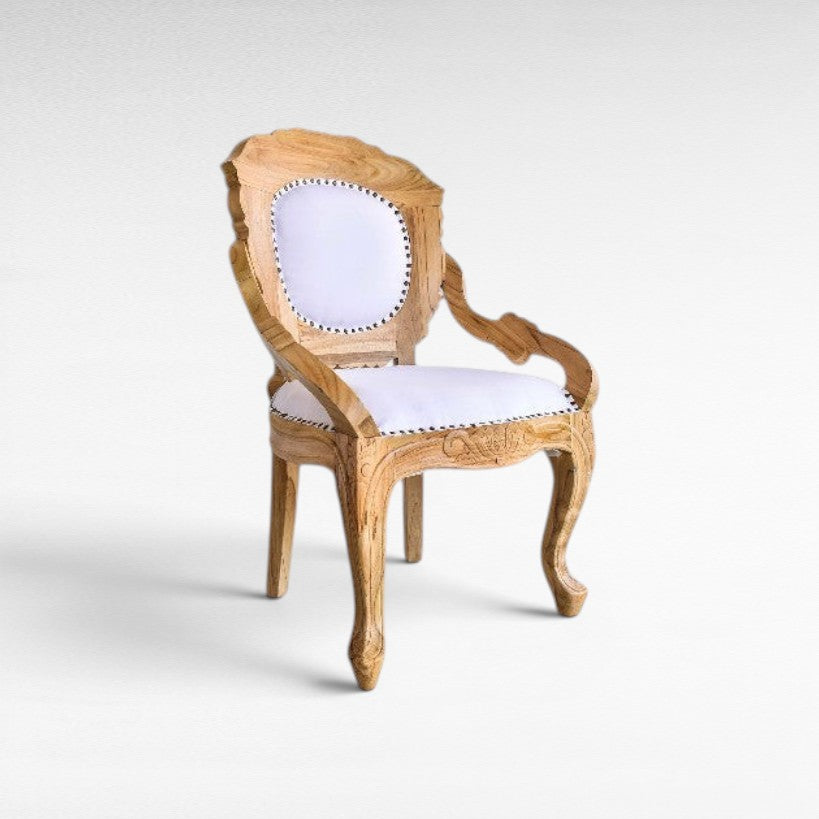CARVED TEAK WOOD DINING ARMCHAIR WITH UPHOLSTERY W60 |D68 |H93 CM