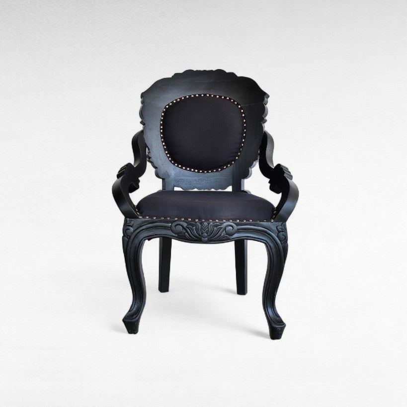 CARVED TEAK WOOD DINING ARMCHAIR WIHT UPHOLSTERY  W60 |D68 |H93 CM