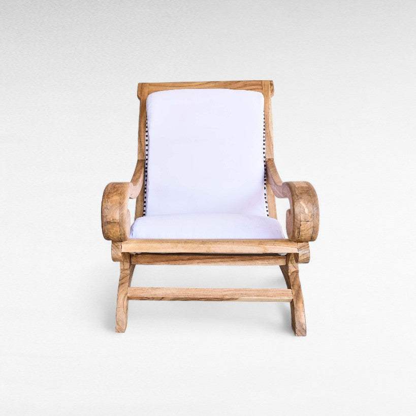 TEAK WOOD RELAX ARMCHAIR WITH UPHOLSTERY AND FOOTREST W82 |D75 |H95 cm