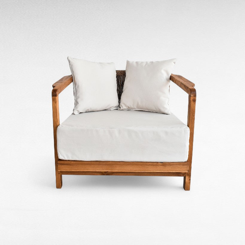 TEAK WOOD RELAX ARMCHAIR WITH SYNTHETIC RAFFIA W80 |D85 |H70 cm