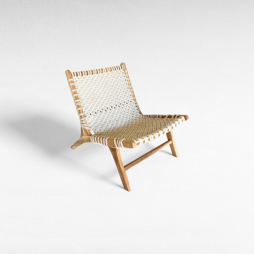 TEAK WOOD RELAX CHAIR WITH MACRAME ROPE W60 |D90 |H65 CM