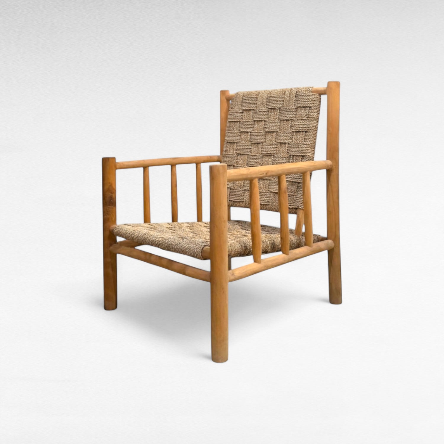 TEAK WOOD RELAX ARMCHAIR WITH NATURAL RAFFIA W60 |D60 |H95 cm