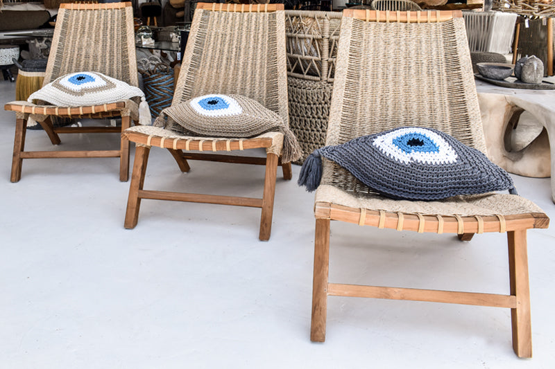 TEAK WOOD RELAX CHAIR WITH SYNTHETIC RAFFIA W66 |D88 |H88 CM