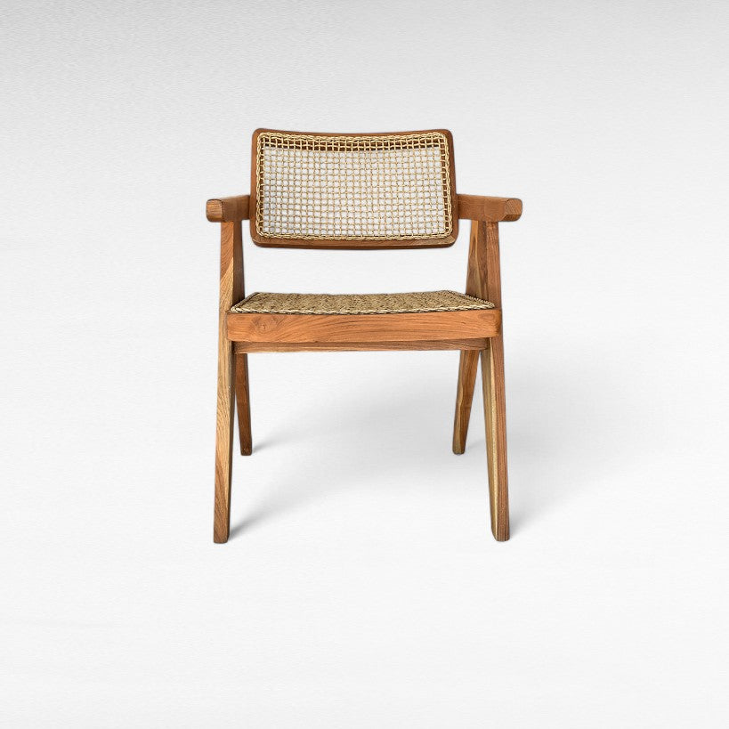 TEAK WOOD DINING ARMCHAIR WITH SYNTHETIC RAFFIA W48 |D52 |H85 cm