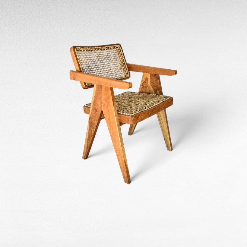 TEAK WOOD DINING ARMCHAIR WITH SYNTHETIC RAFFIA W48 |D52 |H85 cm