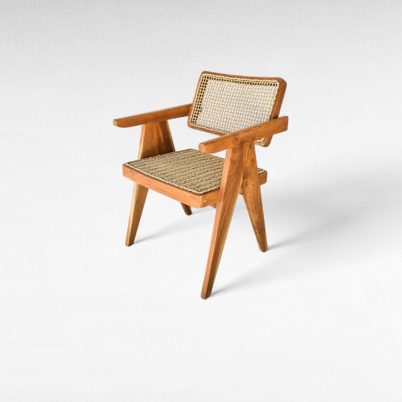 TEAK WOOD DINING ARMCHAIR WITH SYNTHETIC RAFFIA W48 |D52 |H85 cm