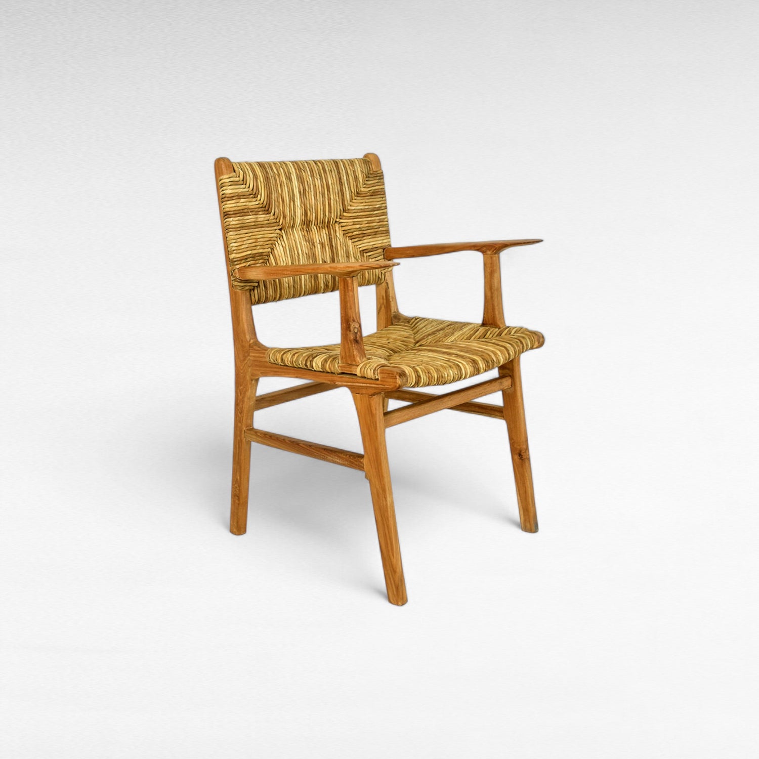 TEAK WOOD DINING ARMCHAIR WITH NATURAL RAFFIA W59 |D54 |H87 CM