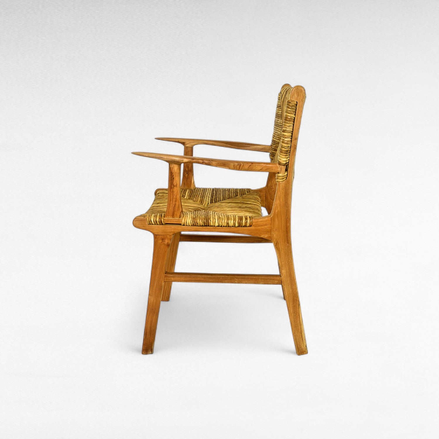 TEAK WOOD DINING ARMCHAIR WITH NATURAL RAFFIA W59 |D54 |H87 CM