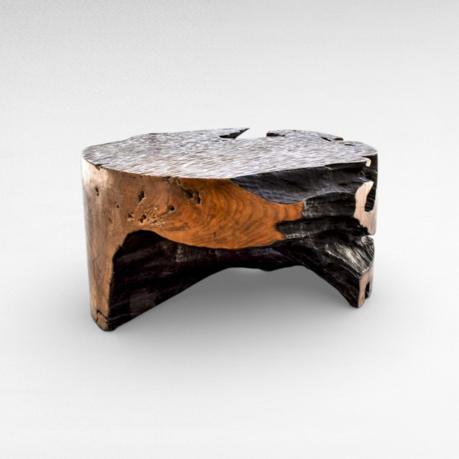 COFFEE TABLE LYCHEE WOOD NATURAL & BURNT BLACK W100  |D100  |H45 cm