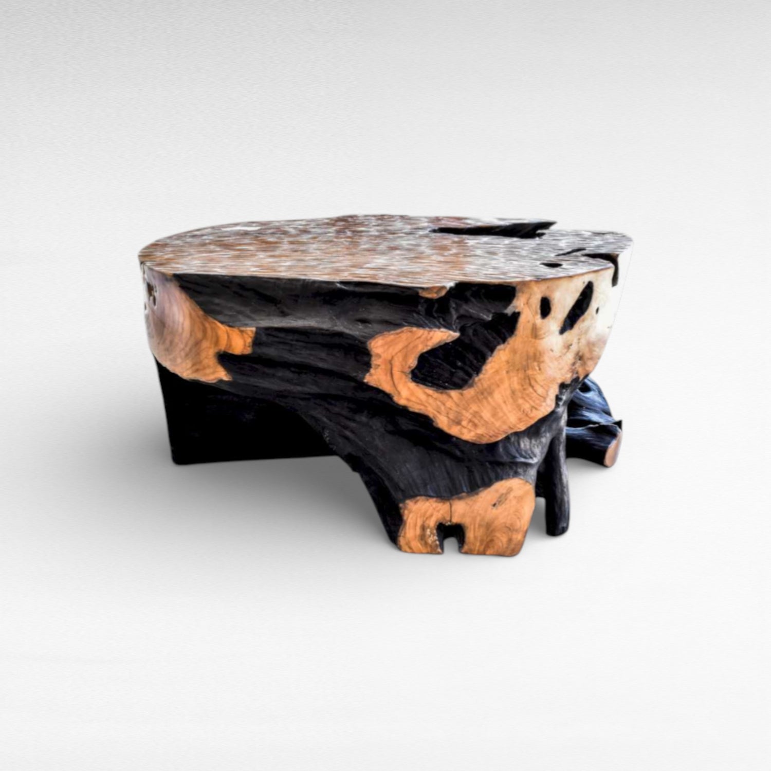 COFFEE TABLE LYCHEE WOOD NATURAL & BURNT BLACK W100  |D100  |H45 cm