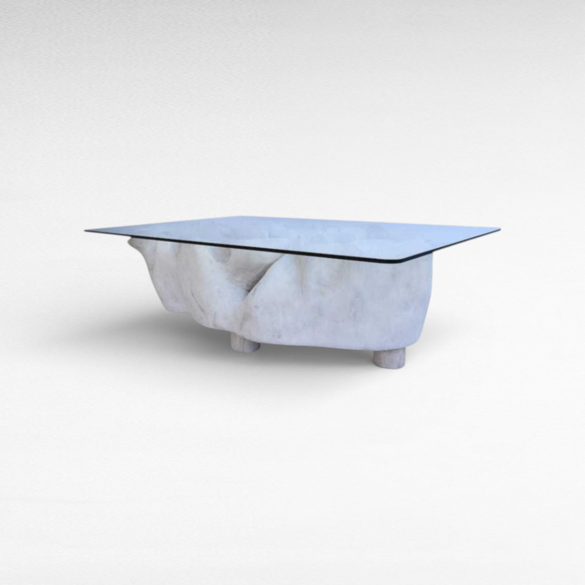 COFFEE TABLE SUAR WOOD & GLASS BLEACHED W160 |D110 |H45 CM