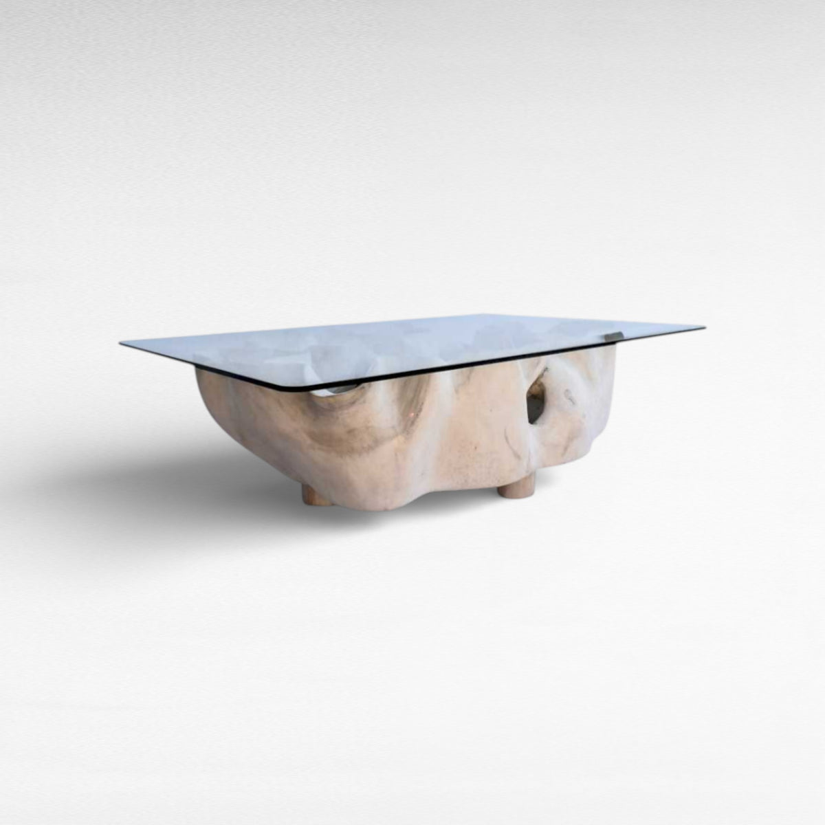COFFEE TABLE SUAR WOOD & GLASS BLEACHED W160 |D110 |H45 CM