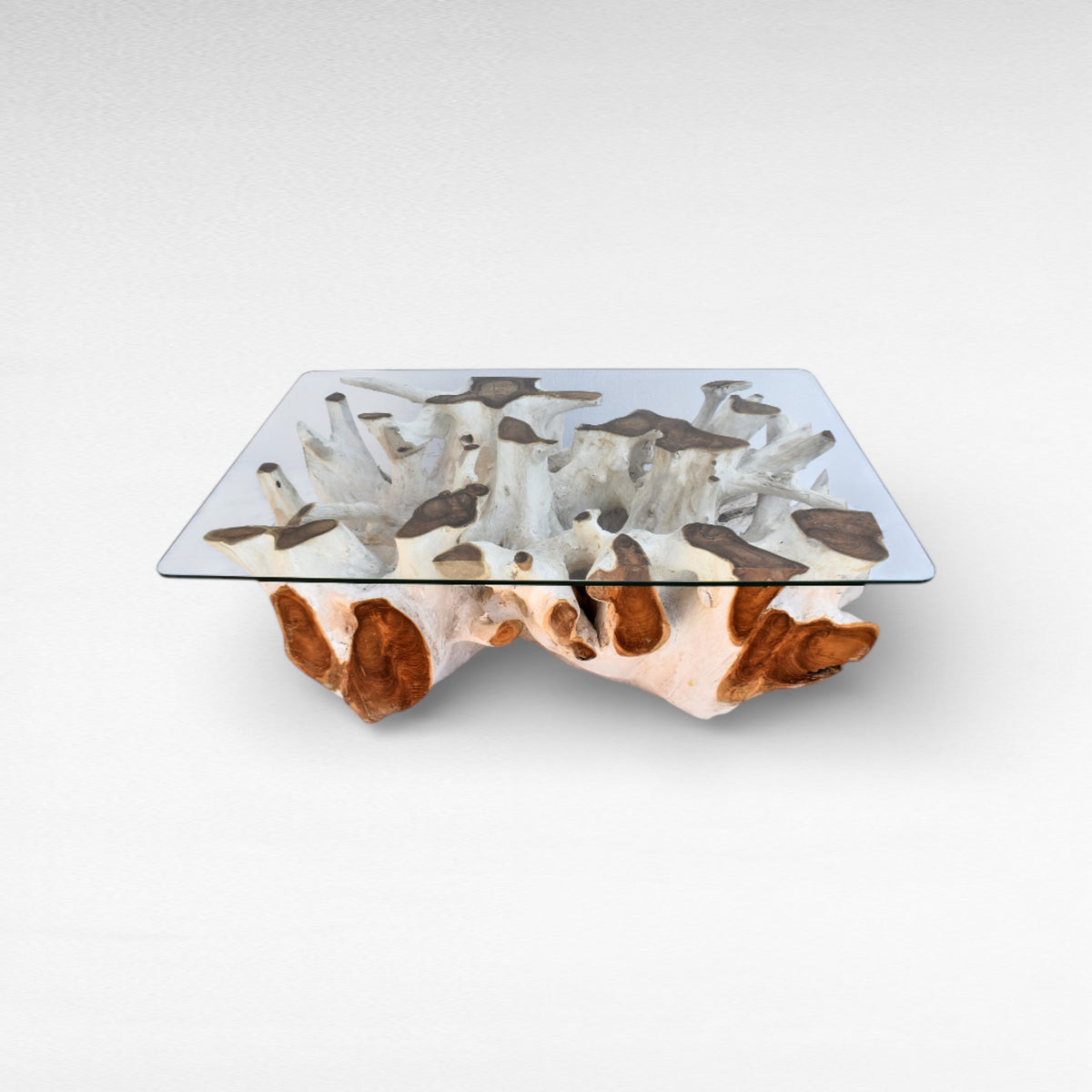 COFFEE TABLE TEAK WOOD & GLASS NATURAL W130 |D80 |H45 CM