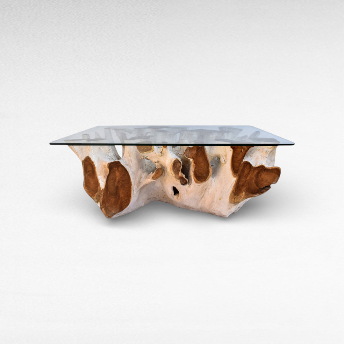 COFFEE TABLE TEAK WOOD & GLASS NATURAL W130 |D80 |H45 CM
