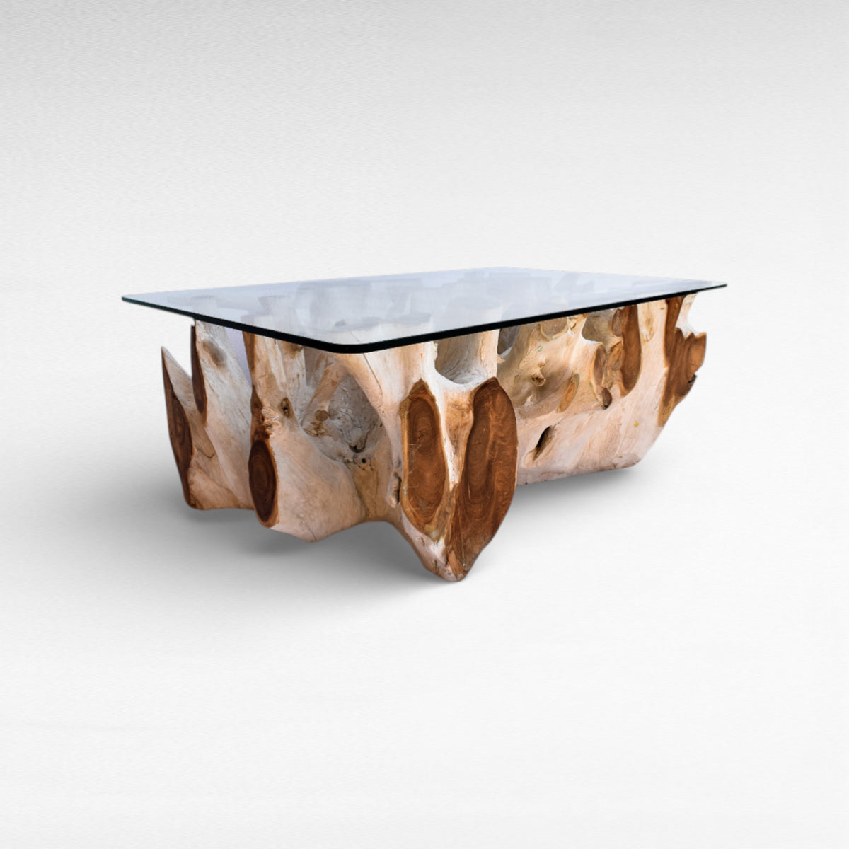 COFFEE TABLE TEAK WOOD & GLASS NATURAL W130 |D80 |H45 CM
